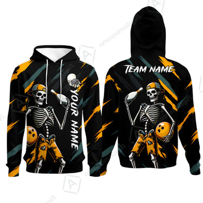 Customized Bowling Shirt, Bad Boy Skeleton Bowler, Personalized Polo Shirt For Players With Name & Team Name