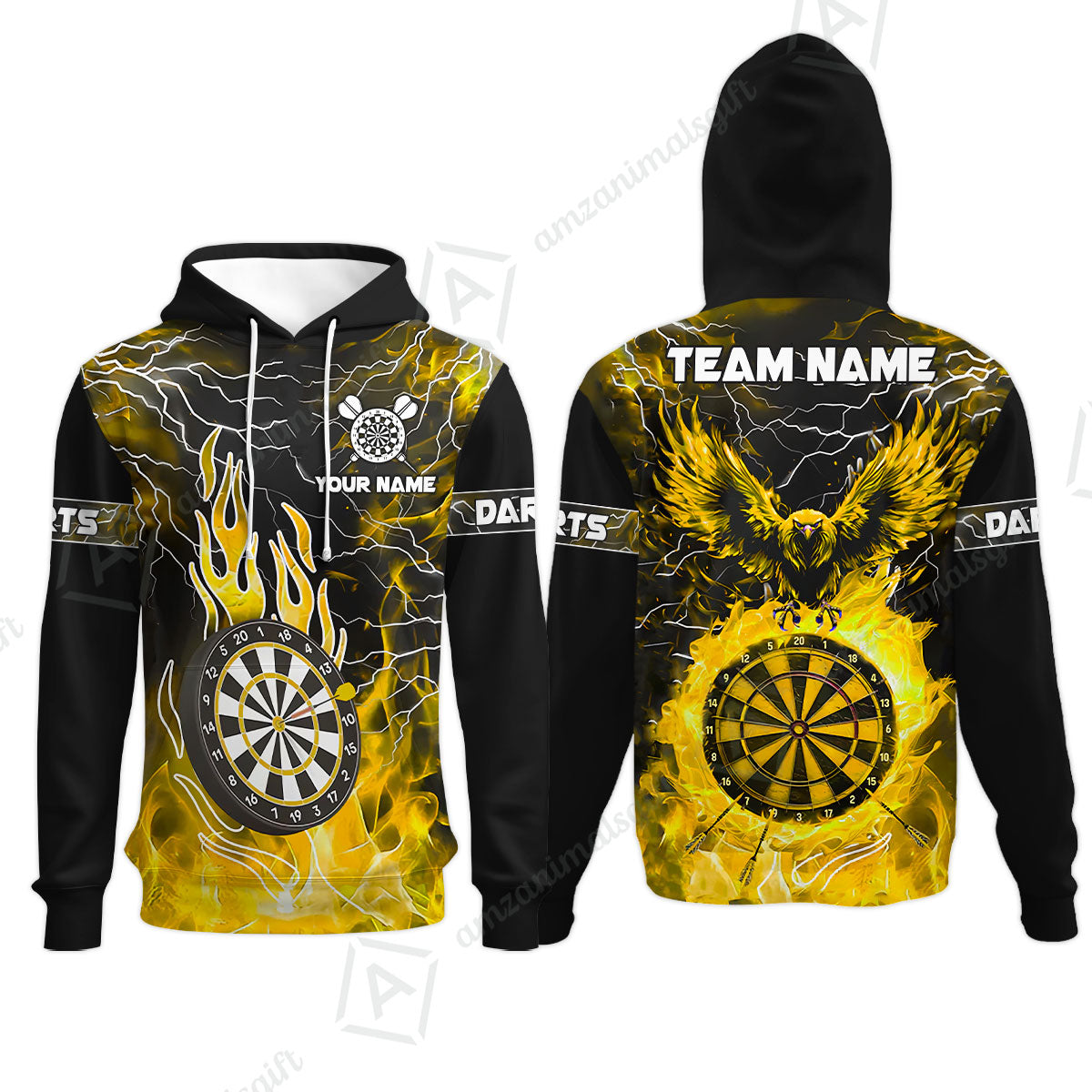 Custom Darts Team Jersey, Dartboard Fire Flame Custom Eagle Darts Jersey Polo Quarter-Zip Shirts, Custom Name And Team Name Darts Uniforms Jersey