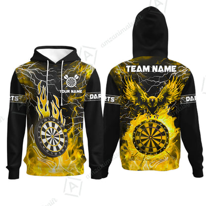 Custom Darts Team Jersey, Dartboard Fire Flame Custom Eagle Darts Jersey Polo Quarter-Zip Shirts, Custom Name And Team Name Darts Uniforms Jersey