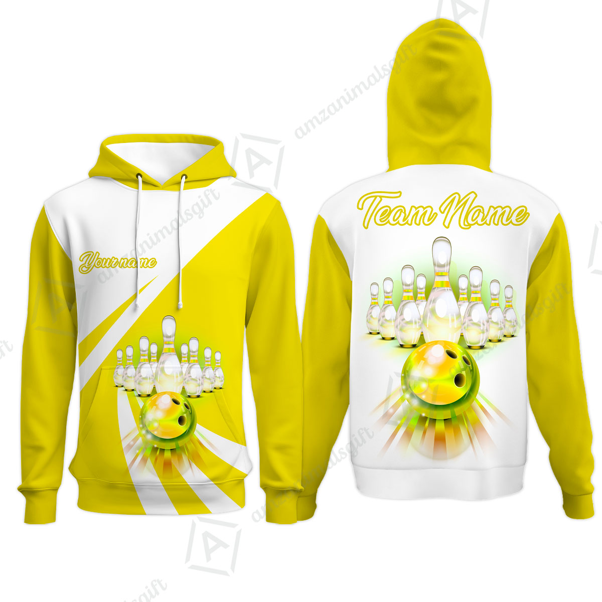 Bowling Customized Jersey White Yellow Shirt Rolling Bowling Tenpin Quarter Zip Shirt, Outfit For Bowlers, Bowling Team