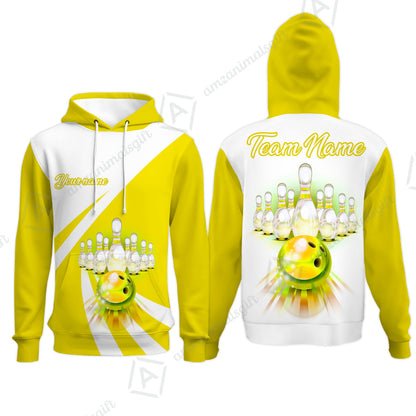Bowling Customized Jersey White Yellow Shirt Rolling Bowling Tenpin Quarter Zip Shirt, Outfit For Bowlers, Bowling Team
