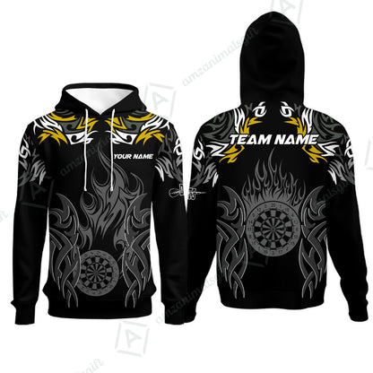 Customized Darts Hoodie, Dartboard Fire Flame Darts Hoodie Multicolor Team Style, Jersey for Darts Players