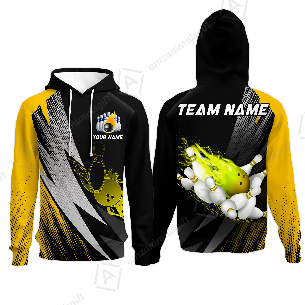 Customized Bowling Hoodie, Bowling Ball And Pins Thunder Polka Dot Motifs Multicolor Option Customized Name And Team Polo Shirts