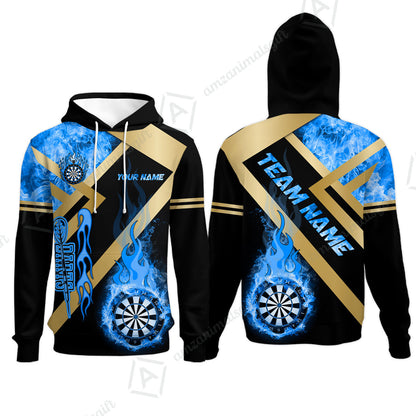 Customized Darts Hoodie, Darts Dartboard Fire Flame Multicolor Team Hoodie For Darts Players