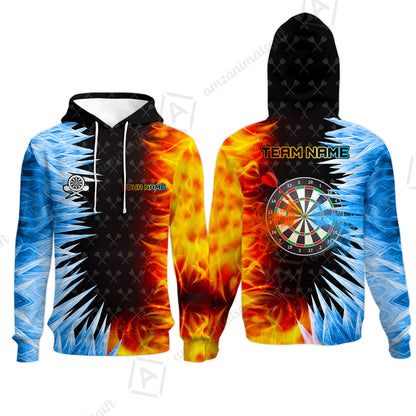 Customized Darts Hoodie, Darts Dartboard Ice And Fire Multicolor Hoodie Jersey For Darts Players