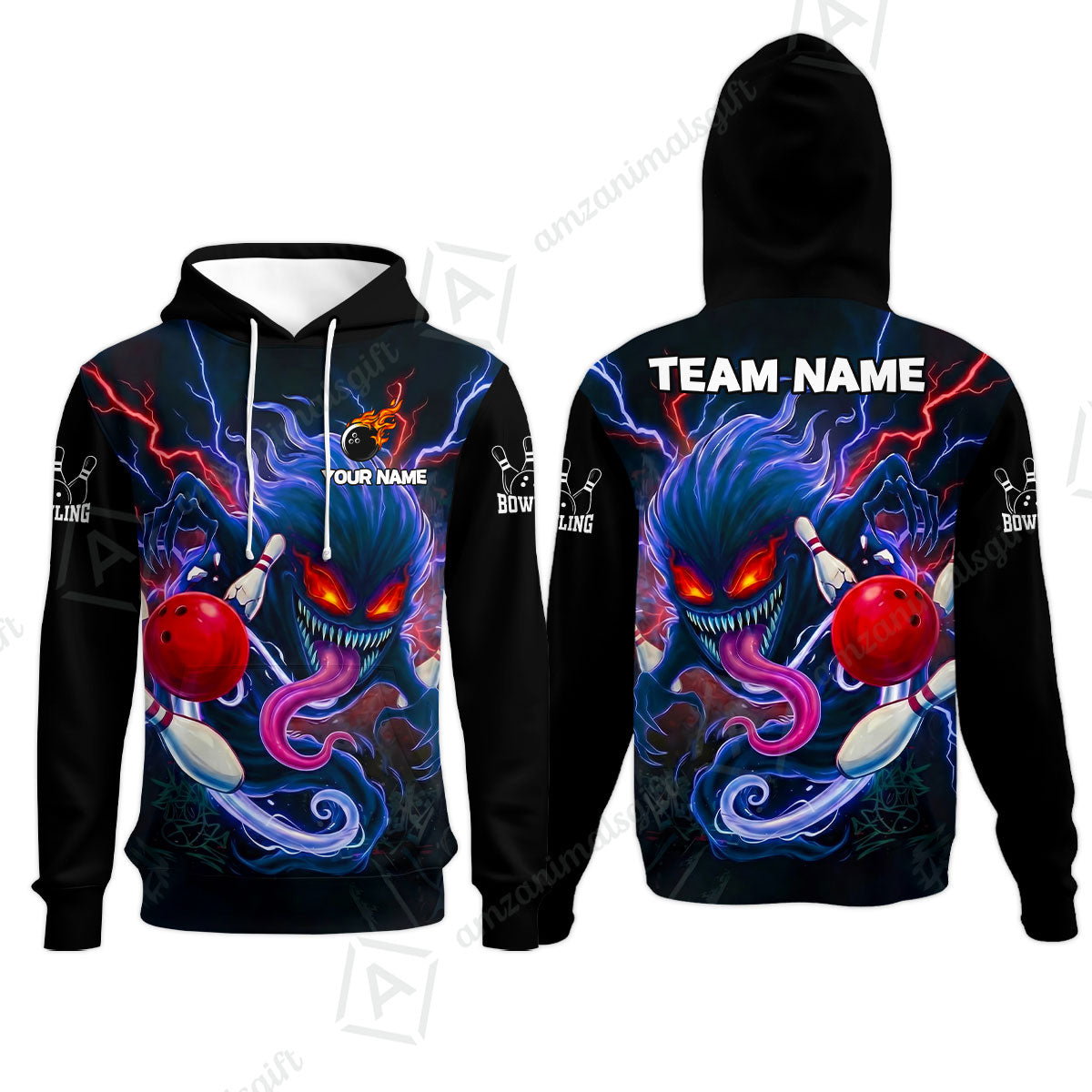 Customized Bowling Jerseys Polo Shirt, Evil Bowling Monster-Dark Bowling Spirit, Uniform Bowling - Personalized Name And Team Name