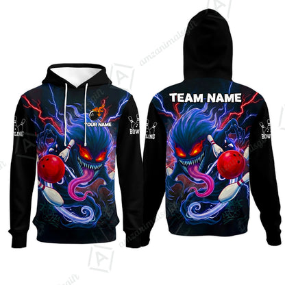 Customized Bowling Jerseys Polo Shirt, Evil Bowling Monster-Dark Bowling Spirit, Uniform Bowling - Personalized Name And Team Name