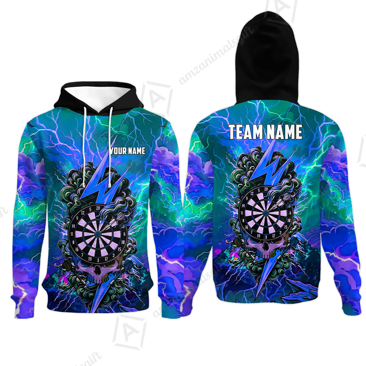 Custom Darts Team Jersey, Personalized Lightning Skull Dart Polo Shirt For Players With Name & Team Name