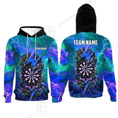 Custom Darts Team Jersey, Personalized Lightning Skull Dart Polo Shirt For Players With Name & Team Name
