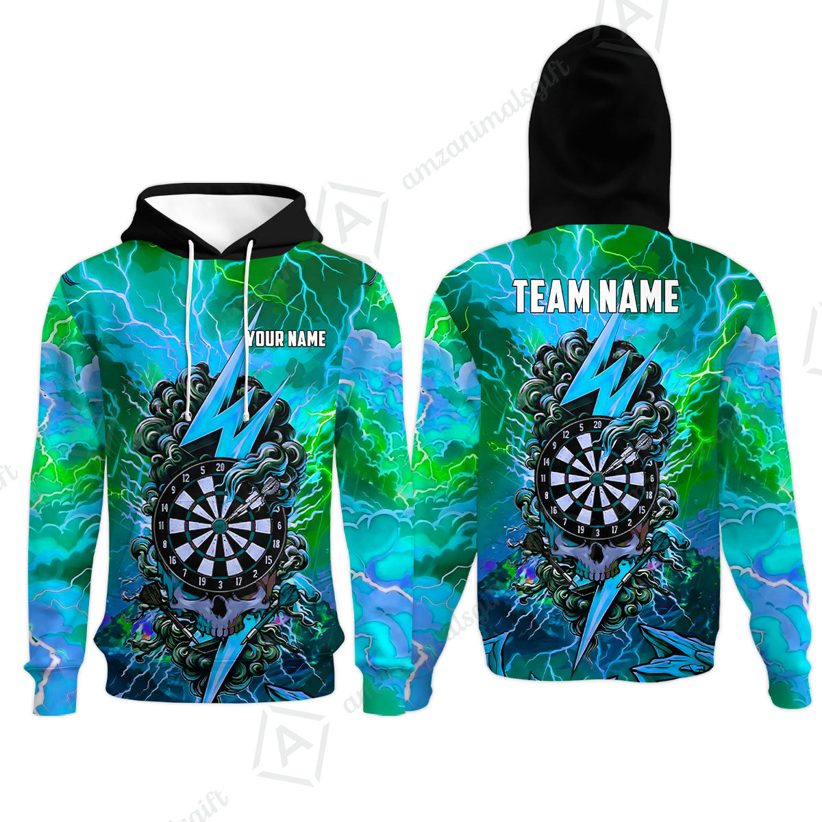 Custom Darts Team Jersey, Personalized Lightning Skull Dart Polo Shirt For Players With Name & Team Name