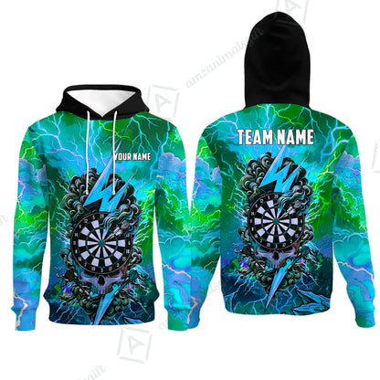 Custom Darts Team Jersey, Personalized Lightning Skull Dart Polo Shirt For Players With Name & Team Name