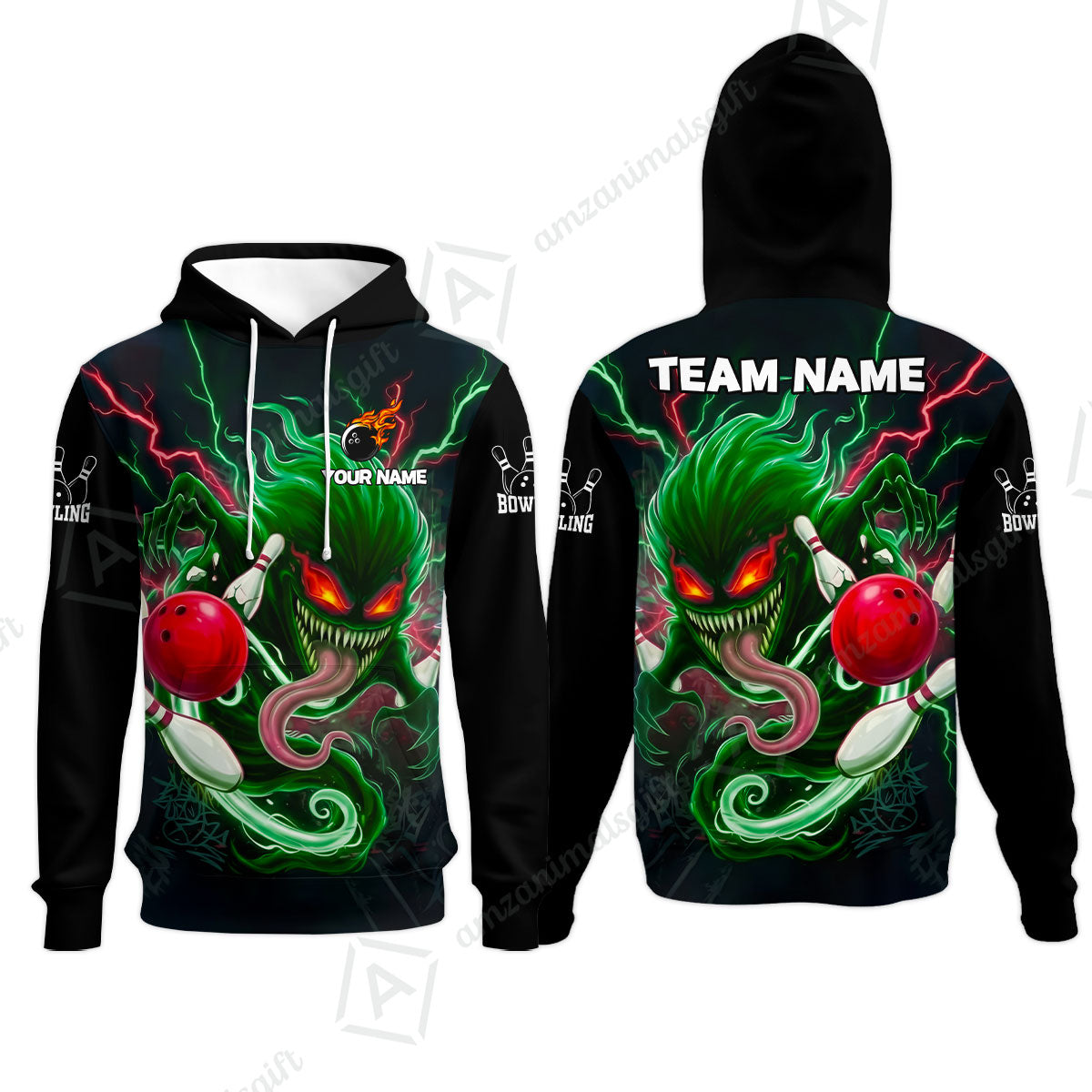 Customized Bowling Jerseys Polo Shirt, Evil Bowling Monster-Dark Bowling Spirit, Uniform Bowling - Personalized Name And Team Name