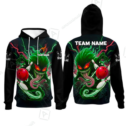 Customized Bowling Jerseys Polo Shirt, Evil Bowling Monster-Dark Bowling Spirit, Uniform Bowling - Personalized Name And Team Name