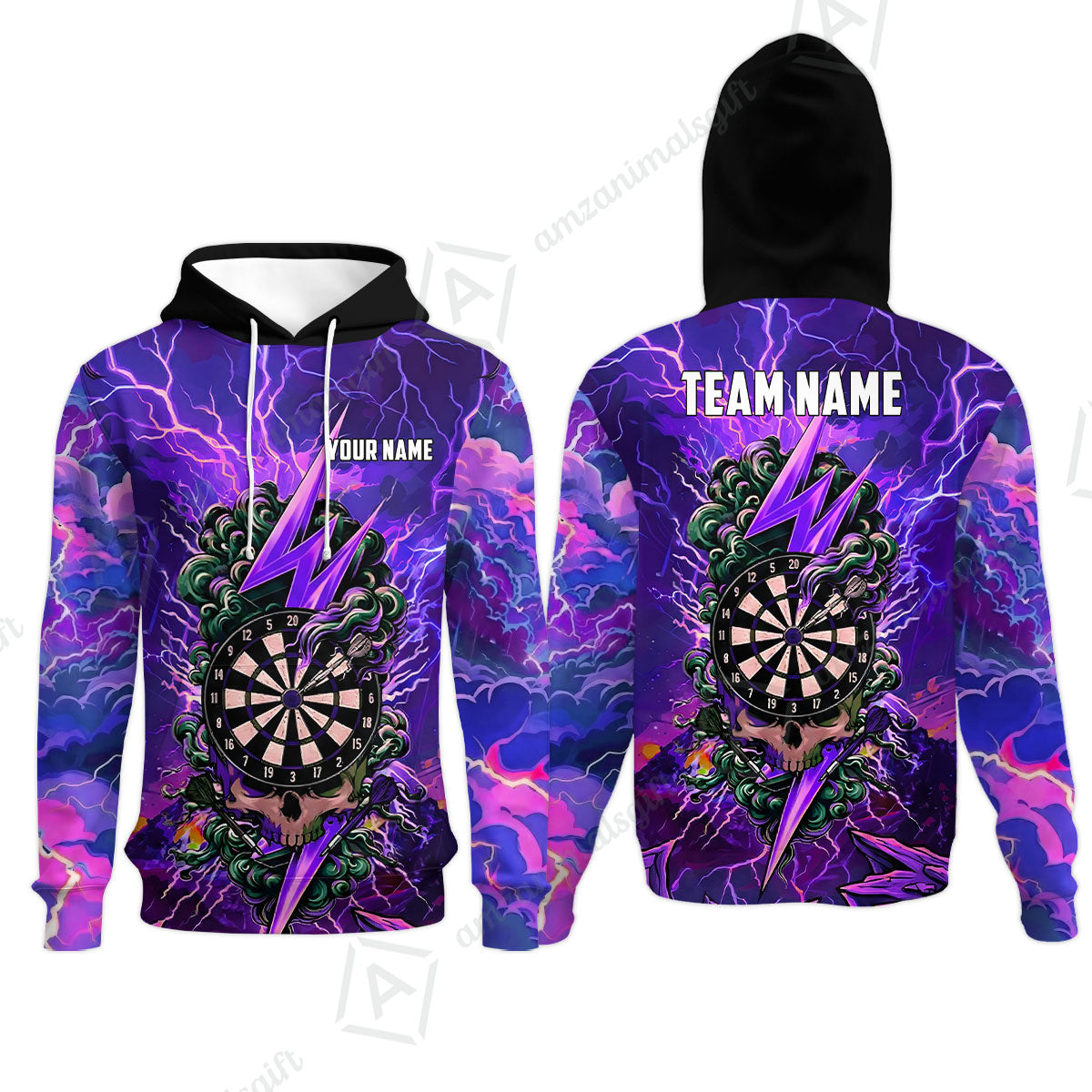 Custom Darts Team Jersey, Personalized Lightning Skull Dart Polo Shirt For Players With Name & Team Name