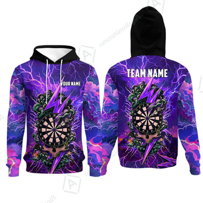 Custom Darts Team Jersey, Personalized Lightning Skull Dart Polo Shirt For Players With Name & Team Name