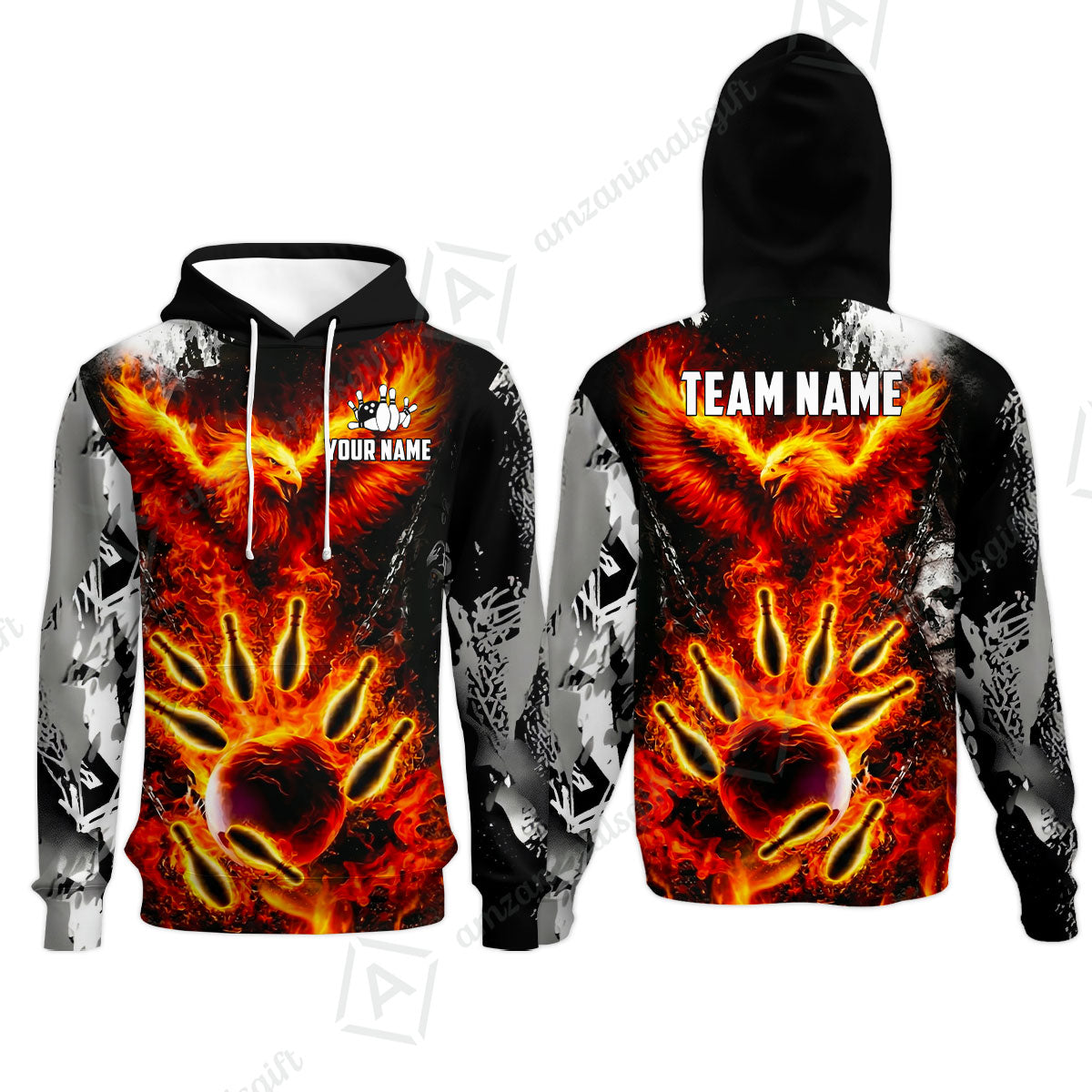 Custom Bowling Jersey Polo Shirt, Flaming Phoenix Bowling, Custom Bowling Jersey Team Shirt For Players With Name & Team Name