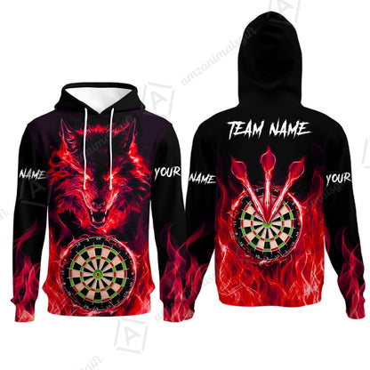 Custom Darts Jersey Polo Shirt, Dartboard Fierce Wolf Design, Uniform Dart - Personalized Name And Team Name