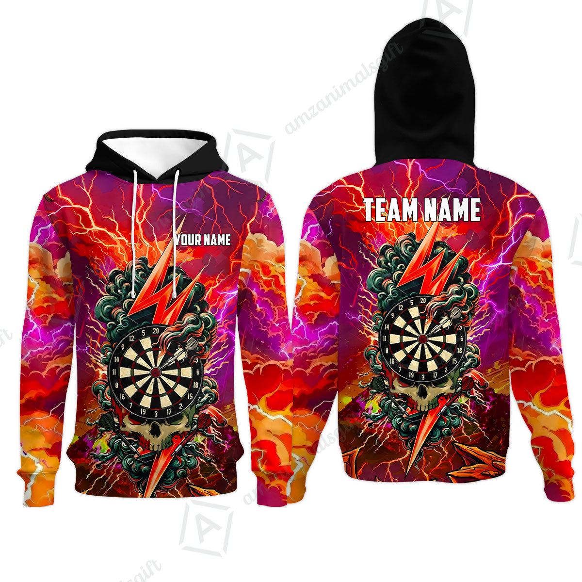 Custom Darts Team Jersey, Personalized Lightning Skull Dart Polo Shirt For Players With Name & Team Name