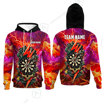 Custom Darts Team Jersey, Personalized Lightning Skull Dart Polo Shirt For Players With Name & Team Name