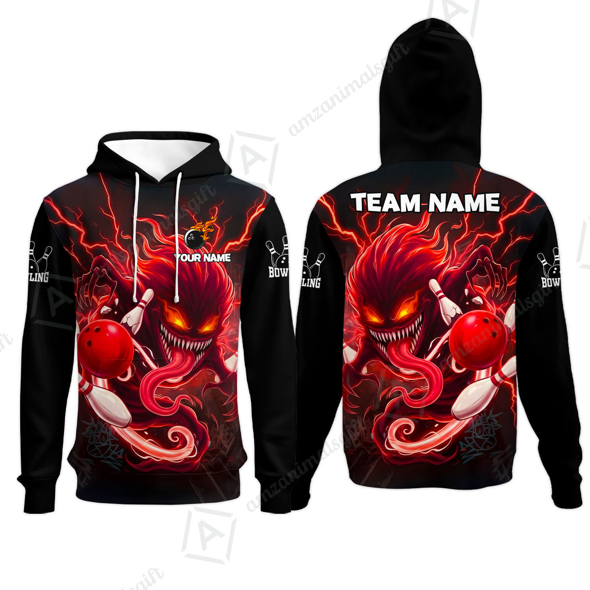 Customized Bowling Jerseys Polo Shirt, Evil Bowling Monster-Dark Bowling Spirit, Uniform Bowling - Personalized Name And Team Name