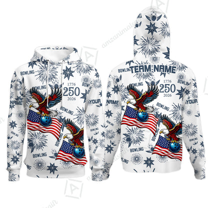 Custom Bowling Jersey Polo Shirt, USA 250 Years of Independence Bowling, Custom Bowling Jersey Team Shirt For Players With Name and Team Name