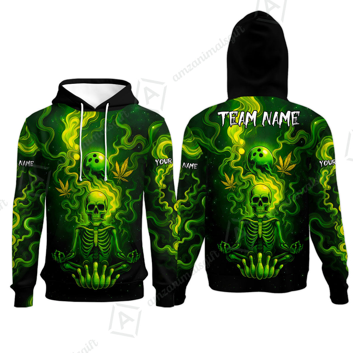 Custom Bowling Team Unisex Polo Shirt, Neon Skull CNB Bowling Custom Shirt Featuring Personalized Name and Team Name