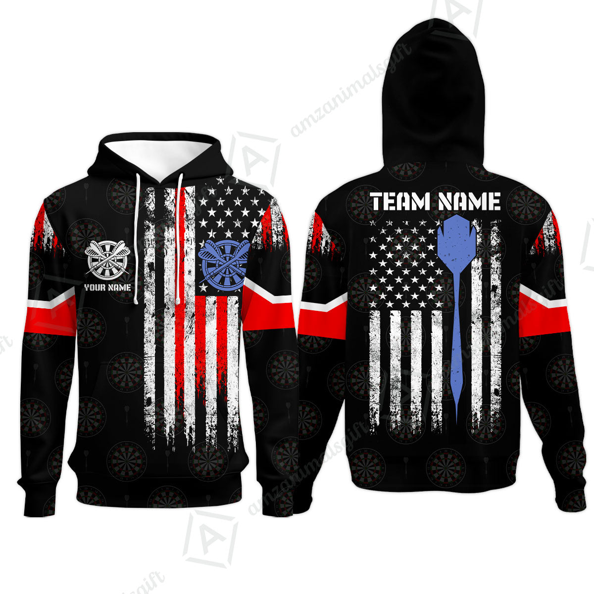 Customized American Flag Darts Polo Shirt, Darts Red White Blue Team Jersey Polo Shirt, Perfect Outfit for Darts Players
