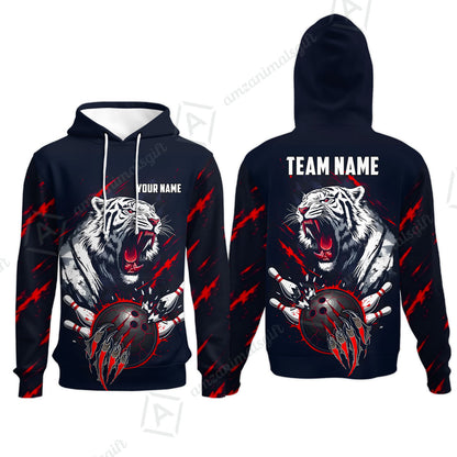 Custom Bowling Jersey Polo Shirt, White Tiger Mascot Bowling, Custom Bowling Jersey Team Shirt For Players With Name & Team Name