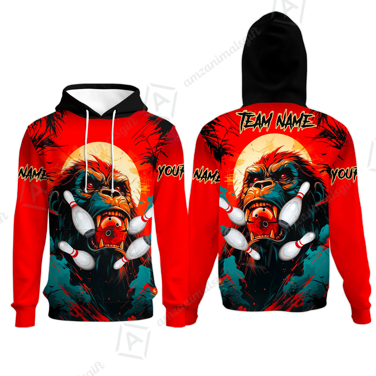 Custom Bowling Team Jerseys Polo Shirts, Bowling uniforms Godzilla KingKong Pattern Personalized Name And Team Name