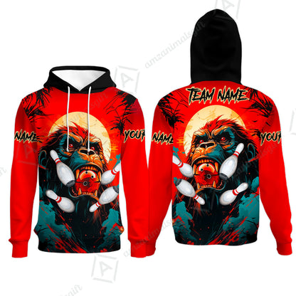 Custom Bowling Team Jerseys Polo Shirts, Bowling uniforms Godzilla KingKong Pattern Personalized Name And Team Name