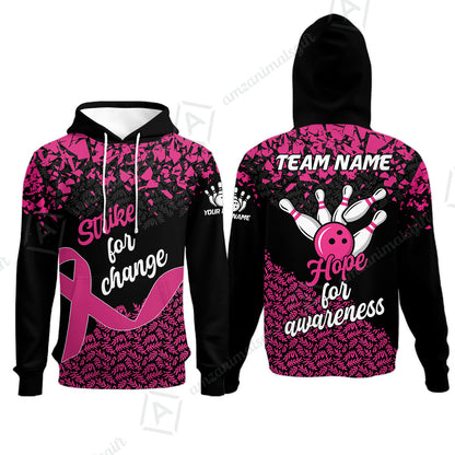 Custom Bowling Jersey Uniform Shirt, Bowling Strike For Change Team Shirt For Players With Name & Team Name