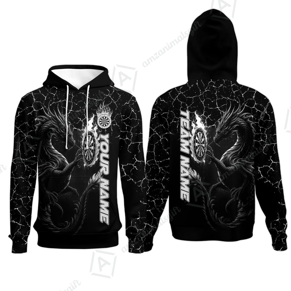 Customized Darts Hoodie, Big Dragon Dartboard Flame Darts Hoodie Team Style Jersey for Darts Players