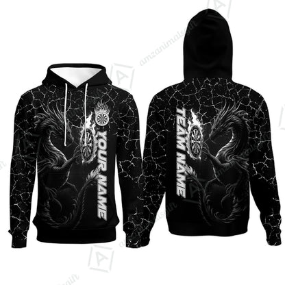 Customized Darts Hoodie, Big Dragon Dartboard Flame Darts Hoodie Team Style Jersey for Darts Players