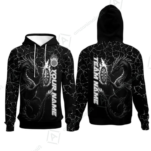 Customized Darts Hoodie, Big Dragon Dartboard Flame Darts Hoodie Team Style Jersey for Darts Players