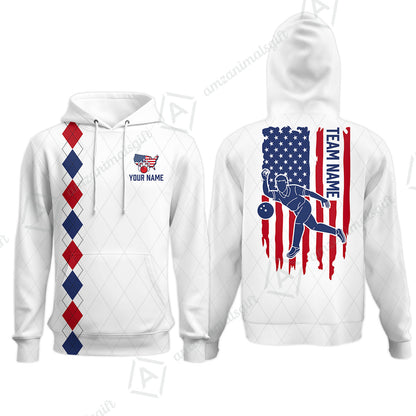 Custom Bowling Jersey Polo Shirt, Patriotic Argyle USA Flag Bowler, Custom Bowling Jersey Team Shirt For Players With Name & Team Name