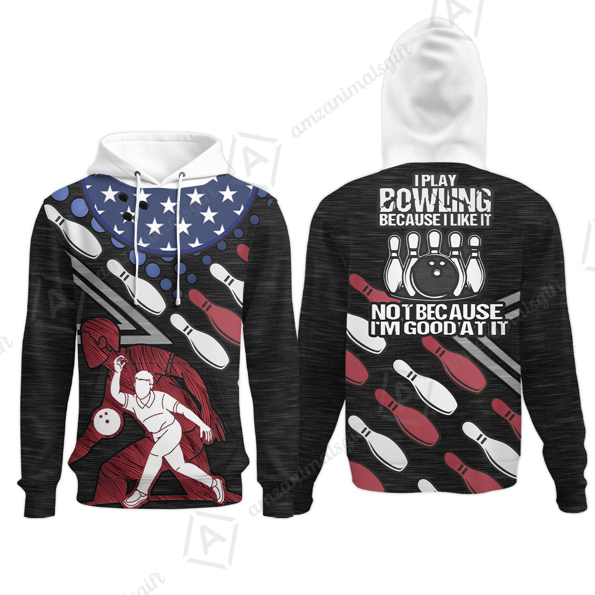 Customized Bowling Polo Shirt - I Play Bowling Because I Like It , American Flag Bowling Team Jersey Polo Shirts - Bowling Team Uniforms Jerseys