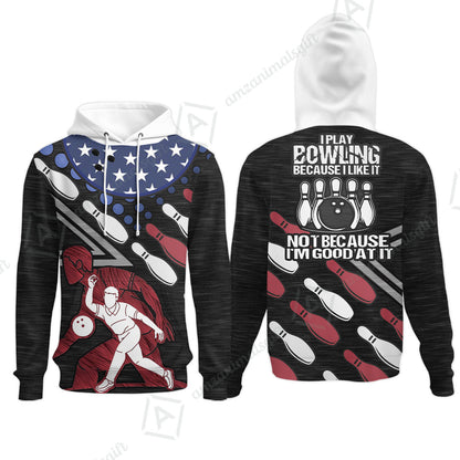 Customized Bowling Polo Shirt - I Play Bowling Because I Like It , American Flag Bowling Team Jersey Polo Shirts - Bowling Team Uniforms Jerseys