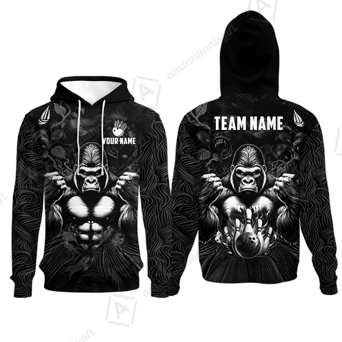 Custom Bowling Jersey Polo Shirt, Furious Gorilla Mascot, Custom Bowling Jersey Team Shirt For Players With Name & Team Name