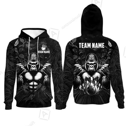 Custom Bowling Jersey Polo Shirt, Furious Gorilla Mascot, Custom Bowling Jersey Team Shirt For Players With Name & Team Name