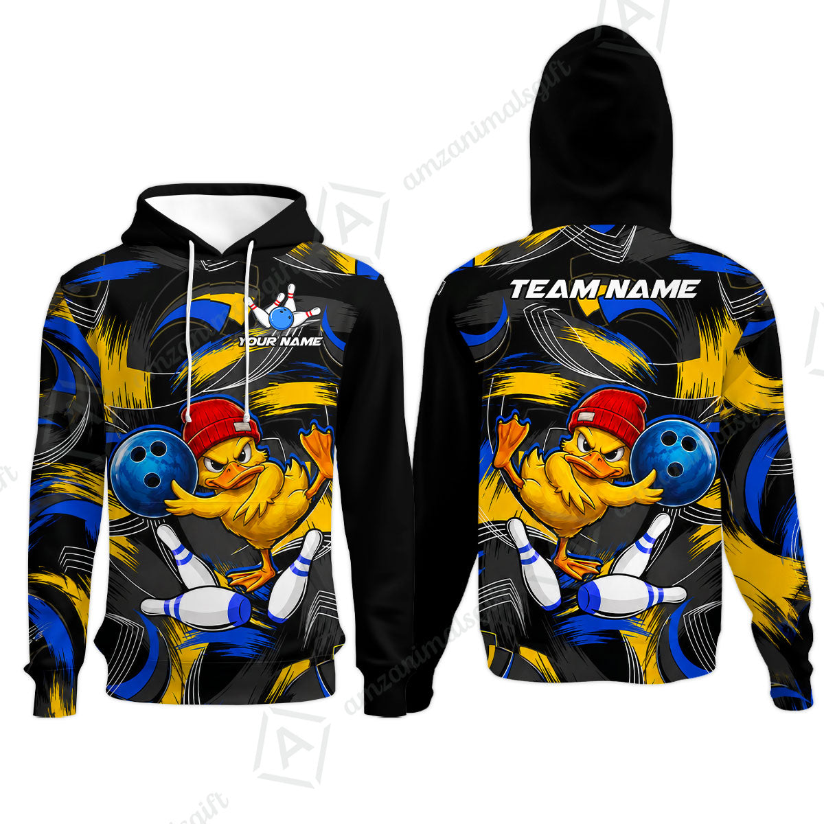 Custom Bowling Jersey Polo Shirt, Angry Grunge Splash Duckling, Custom Bowling Jersey Team Shirt For Players With Name and Team Name