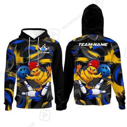 Custom Bowling Jersey Polo Shirt, Angry Grunge Splash Duckling, Custom Bowling Jersey Team Shirt For Players With Name and Team Name