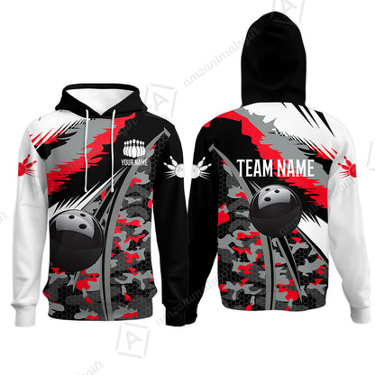 Custom Bowling Team Jersey, Personalized Long Sleeve Jersey Shirt Camo Bowling Shirt with Name & Team Name