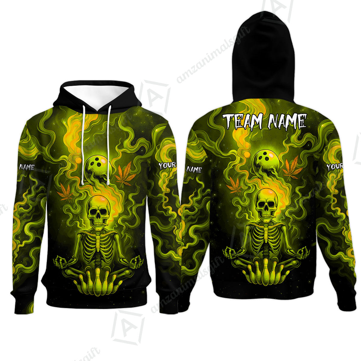 Custom Bowling Team Unisex Polo Shirt, Neon Skull CNB Bowling Custom Shirt Featuring Personalized Name and Team Name