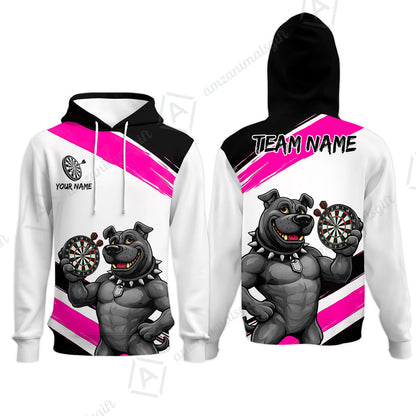 Custom Darts Jersey Polo Shirt, Pitbull Hold Dart Board, Custom Dart Jersey Team Shirt For Players With Name & Team Name