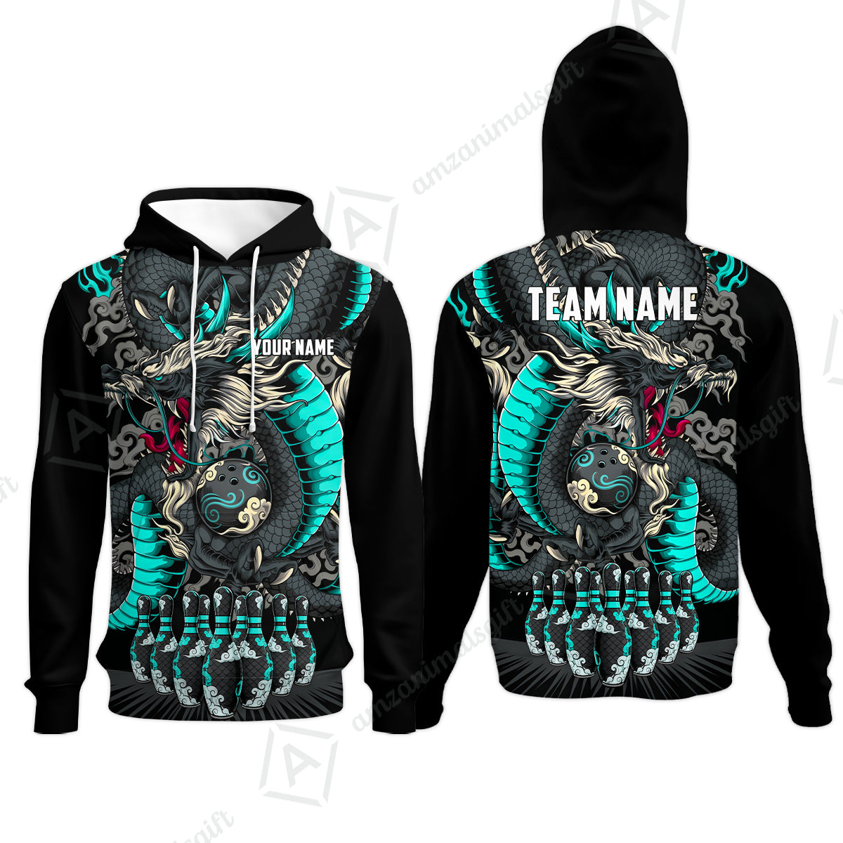 Custom Bowling Jersey Polo Shirt, Oriental Jade Dragon & Classic Clouds, Custom Bowling Jersey Team Shirt For Players With Name & Team Name