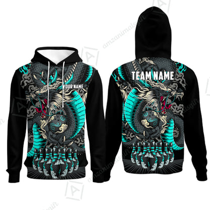 Custom Bowling Jersey Polo Shirt, Oriental Jade Dragon & Classic Clouds, Custom Bowling Jersey Team Shirt For Players With Name & Team Name