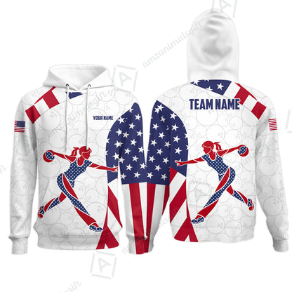 Custom Bowling Jersey Polo Shirt, Patriotic Bowler Silhouette Stars and Stripes, Custom Bowling Jersey Team Shirt For Players With Name and Team Name