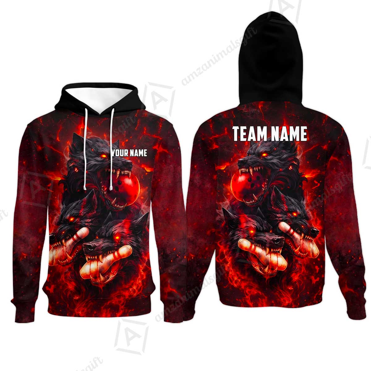 Custom Bowling Jersey Polo Shirt, Dark Fantasy Hellfire Werewolf, Custom Bowling Jersey Team Shirt For Players With Name & Team Name