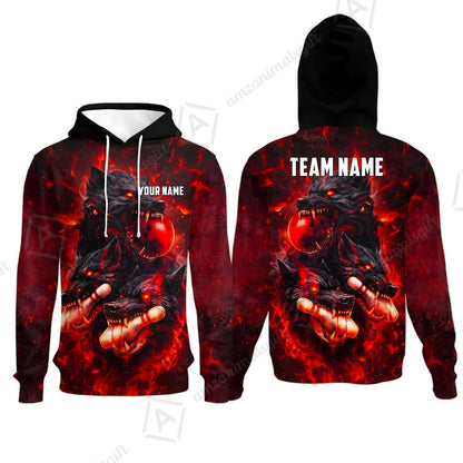 Custom Bowling Jersey Polo Shirt, Dark Fantasy Hellfire Werewolf, Custom Bowling Jersey Team Shirt For Players With Name & Team Name