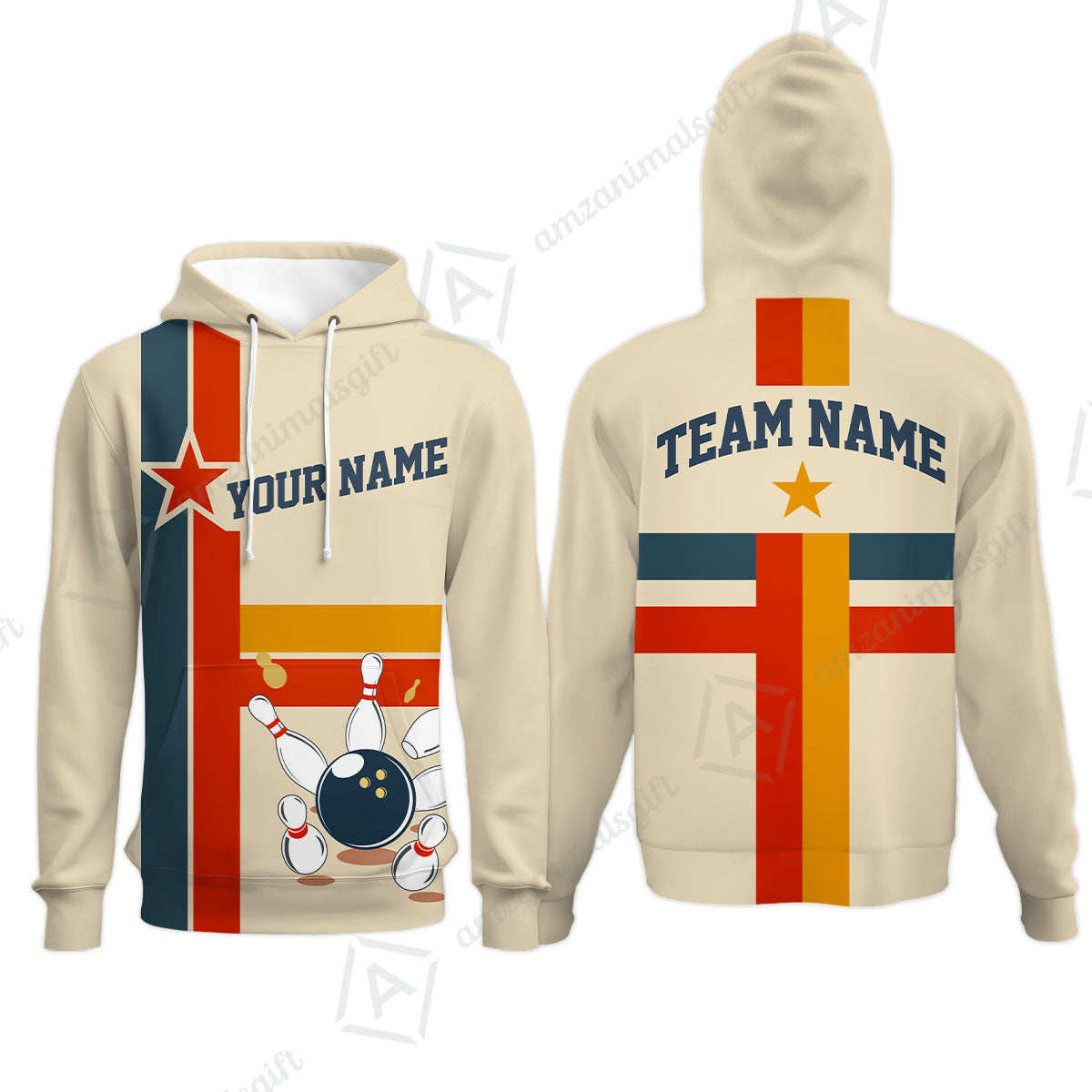 Customized Bowling Hoodie, Vintage Americana Bowling Style Hoodie For Bowling Team, Bowlers